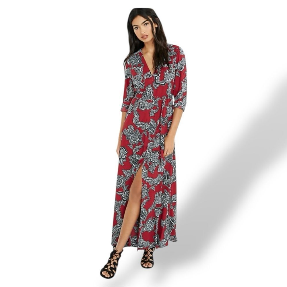 Express Red and Black Floral Paisley Maxi Dress